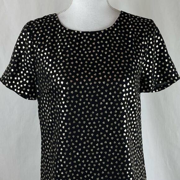 J Crew Black With Metallic Gold Hearts Date Night Party Dress NWOT Size 0 - Picture 3 of 11